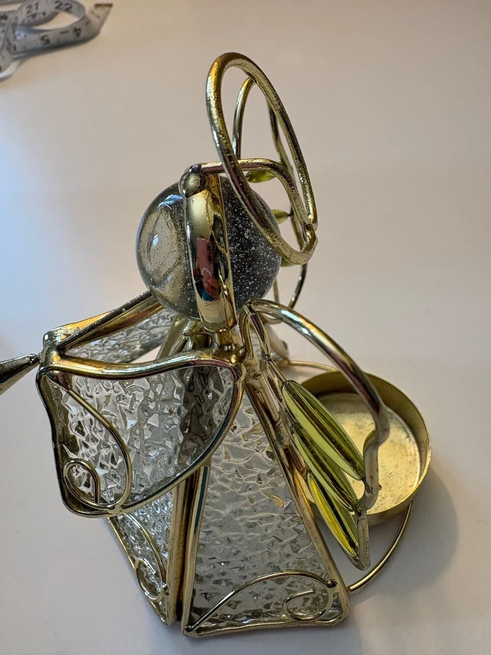 Vintage Stained Glass Angel Tea Light Candle Holders Set of 2 Christmas Brass Mu